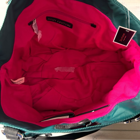 NWT Juicy Couture Green Hot Pink Interior Nylon Shoulder Tote Bag - Picture 6 of 11